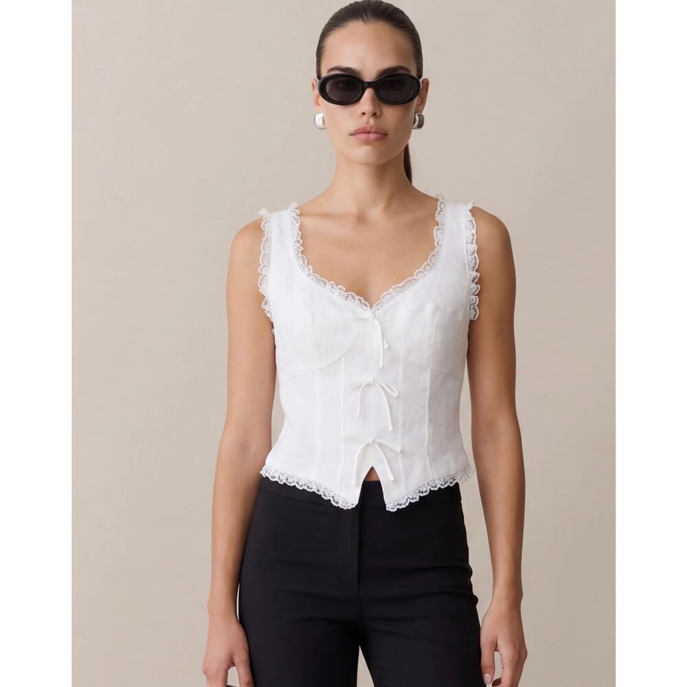 New $123 O.P.T Giogia linen bow top sz 4 white - Picture 1 of 10